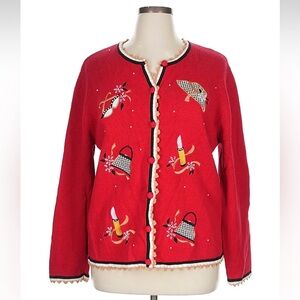Sag Harbor Vintage Red Novelty Kitsch Cardigan Embroidered Sweater Retro 90s
